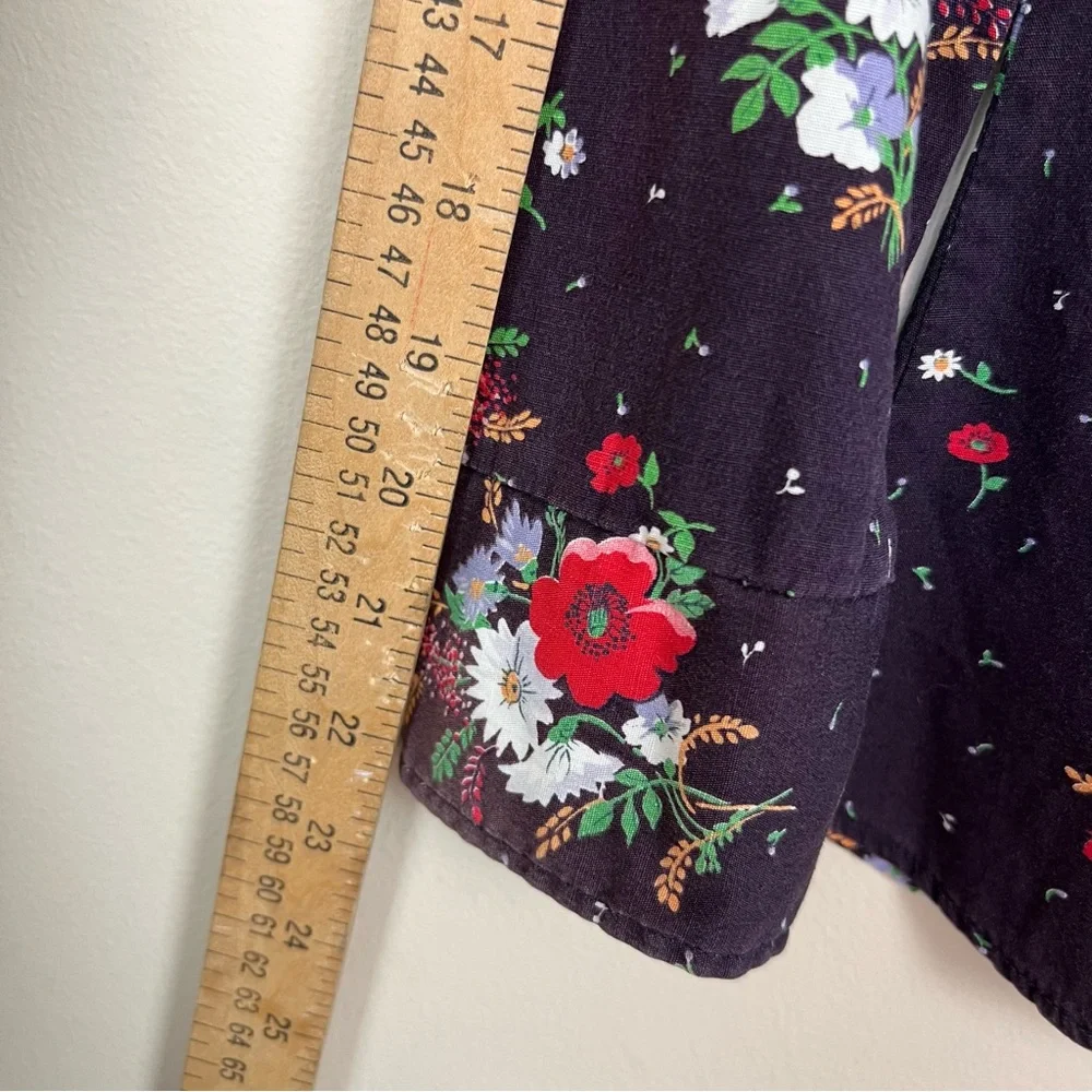 vintage 1950s western shirt black pearl snaps floral print dagger collar hippie - Picture 12 of 14